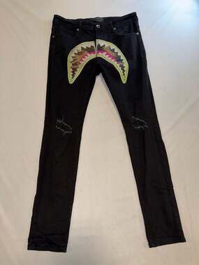 Eternity BC/AD Sharkmouth Black Distressed Skinny Jeans Size 34